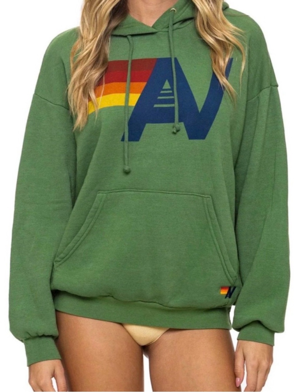 NWT Aviator Nation Logo Pullover Relaxed Hoodie In Palm Green Unisex Size XS